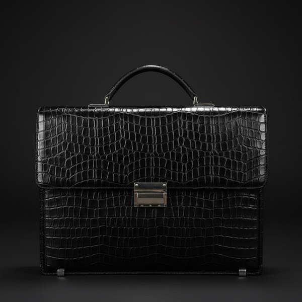 Noir Crocodile Embossed Leather Briefcase