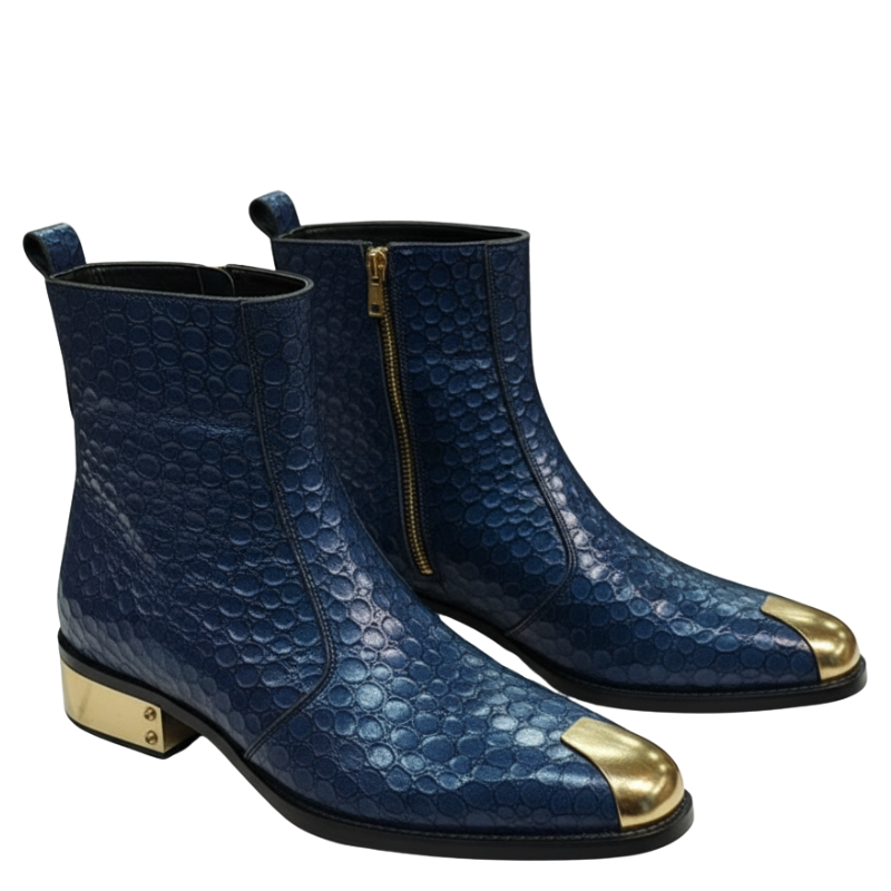 Sapphire Serpent Grace Embossed Golden Toe Boot