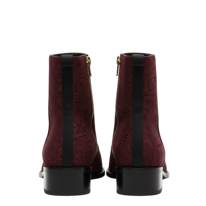 Embossed Velvet Ankle Boots