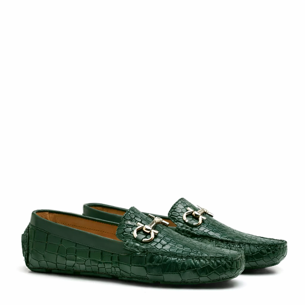 Men Nes Croc Emboss Driving Loafer - Green
