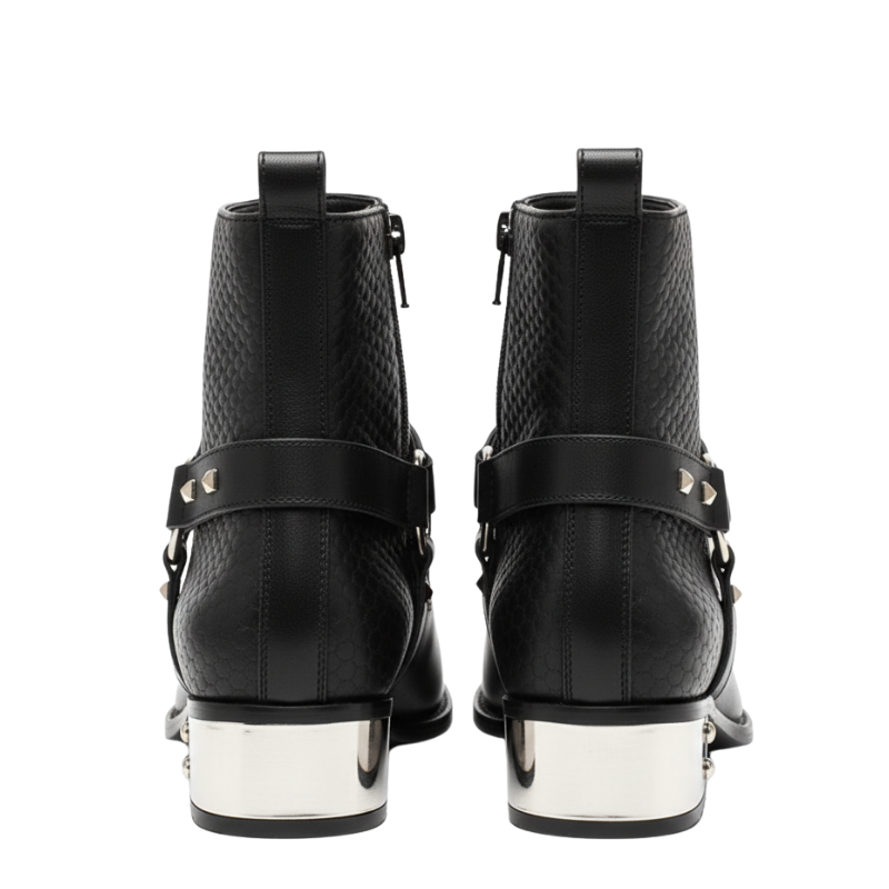 Luxury Noir Crest Studded Ankle Boots