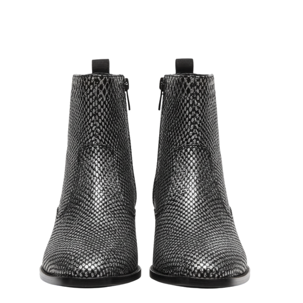 Snakeskin Ankle Boots with Metallic Gold Heel