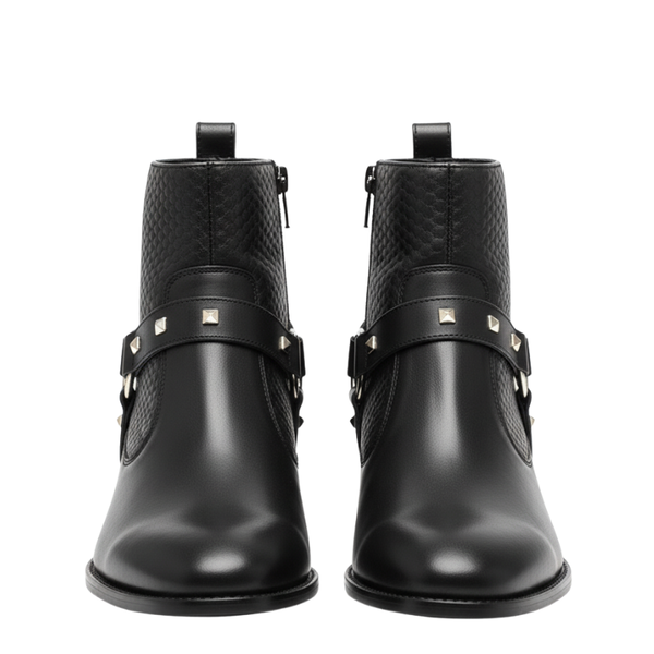 Luxury Noir Crest Studded Ankle Boots