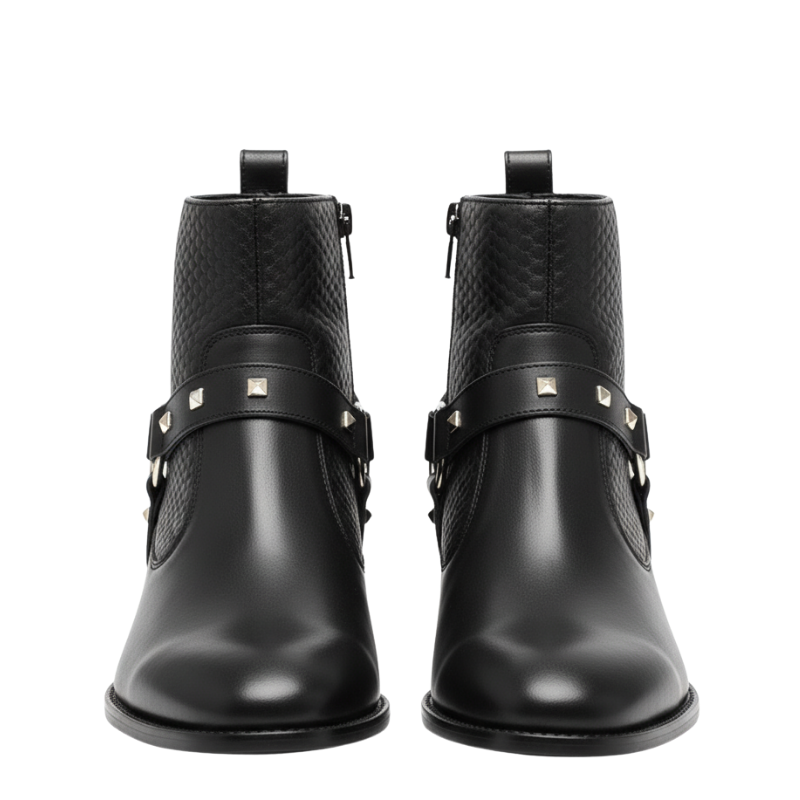 Luxury Noir Crest Studded Ankle Boots