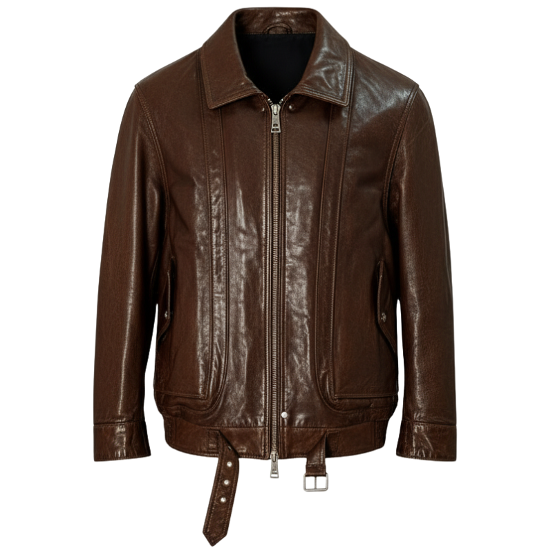 Gloss Buckle Classic Leather Jacket