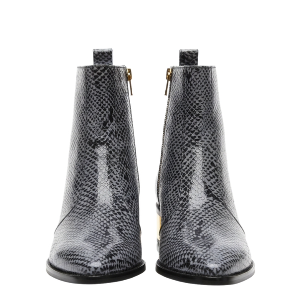Snakeskin Textured Ankle Boots with Gold Heel Accent