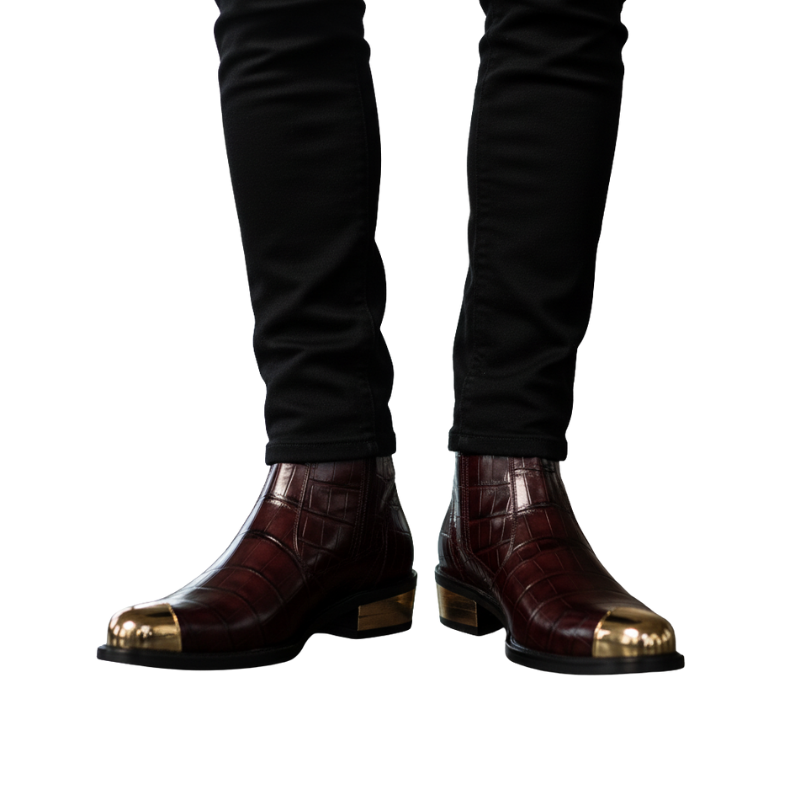 Crocodile Embossed with Golden Toe Zipper Boot