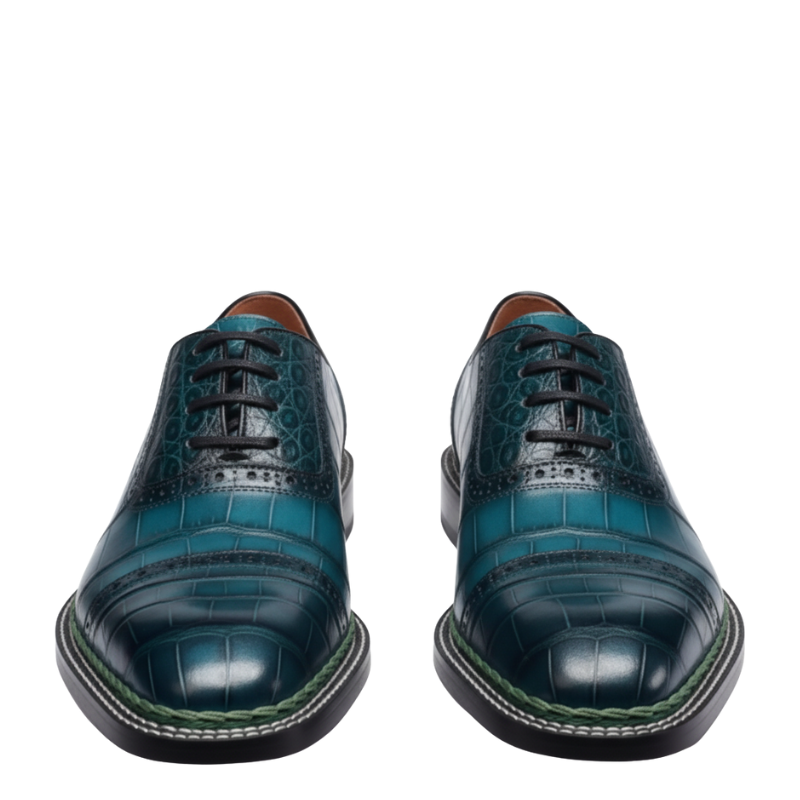 Men's Emerald Croc-Patina Oxford