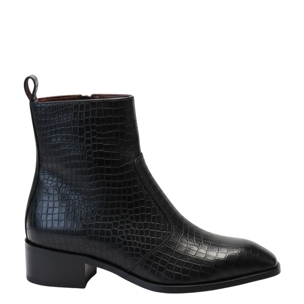 Premium Croco Texture Side Zipper Chelsea Boots - Black
