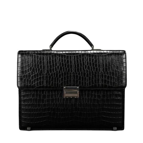 Noir Crocodile Embossed Leather Briefcase