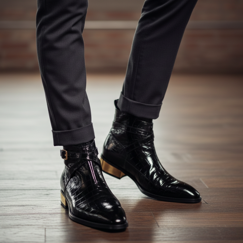 Mens Croco Luxe Buckle Boots