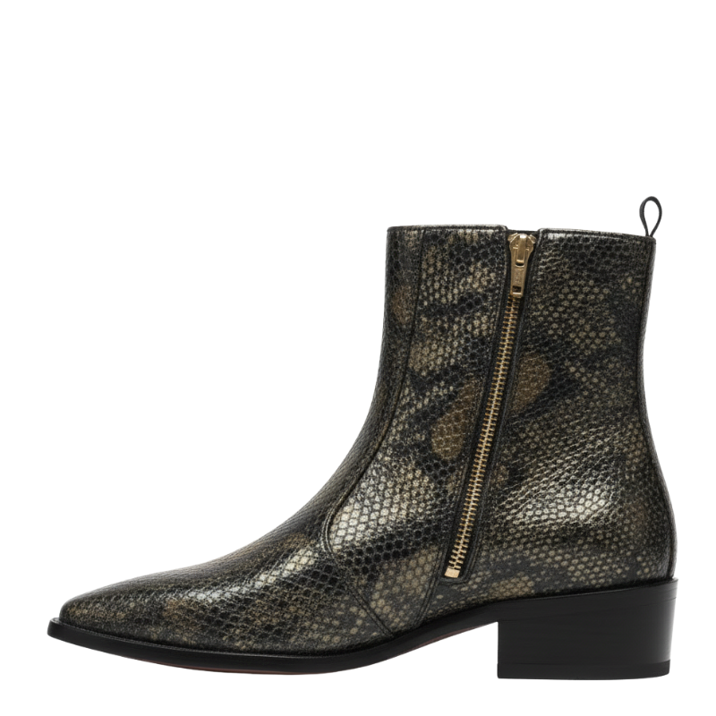 Reptile Texture Pointed Ankle Boots