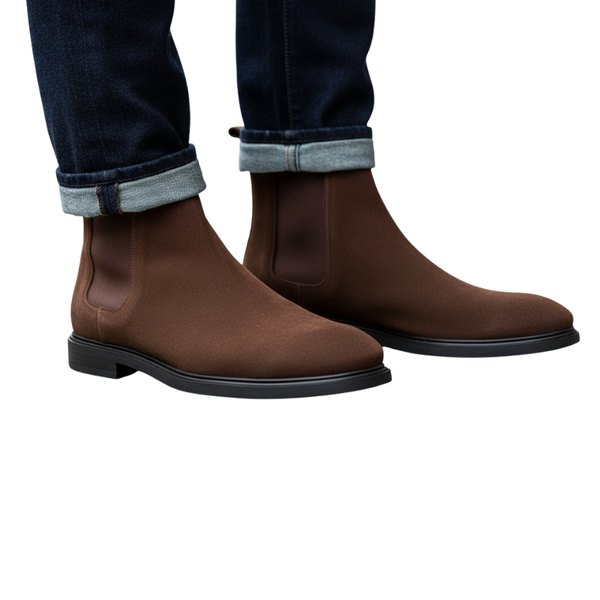 Mens Suede Smooth Walnut Chelsea Boots