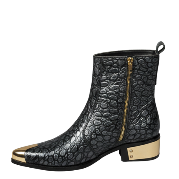 Noir Serpente Embossed Grace Golden Toe Boot