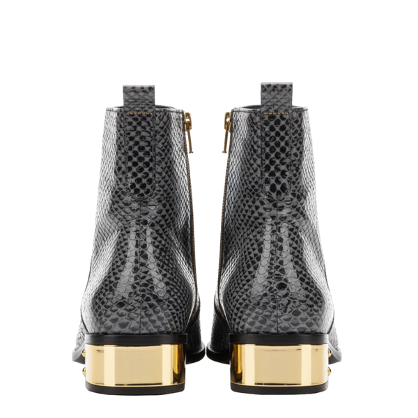 Snakeskin Textured Ankle Boots with Gold Heel Accent