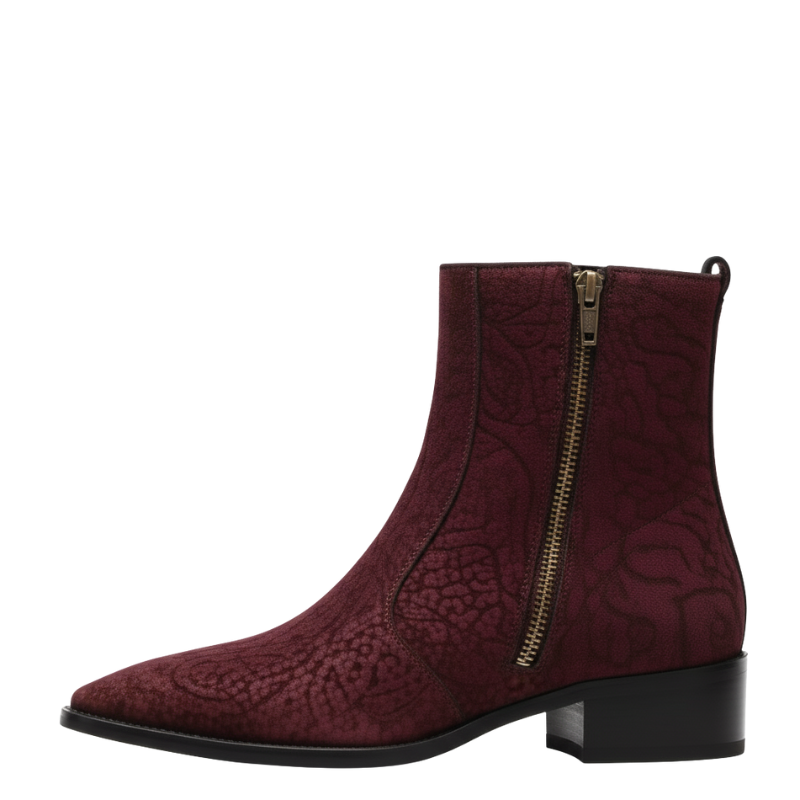 Embossed Velvet Ankle Boots
