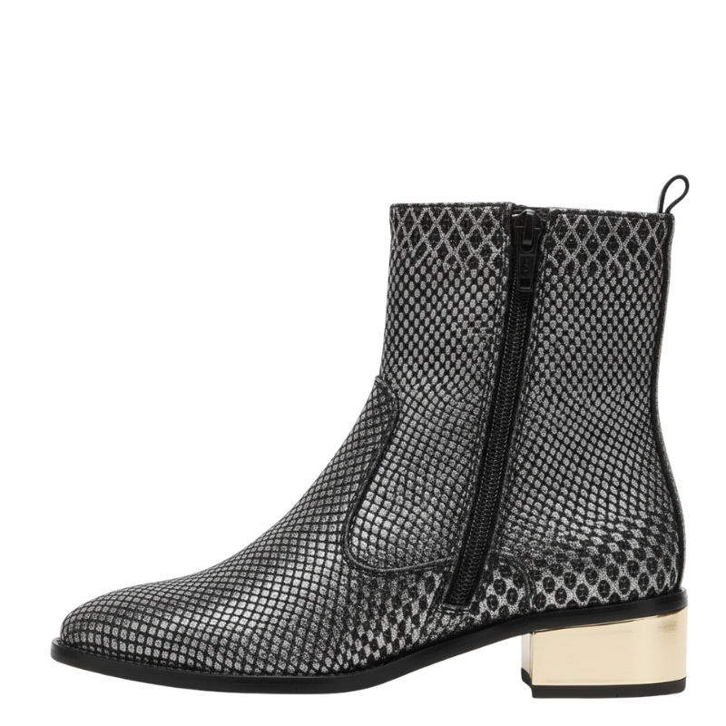 Snakeskin Ankle Boots with Metallic Gold Heel