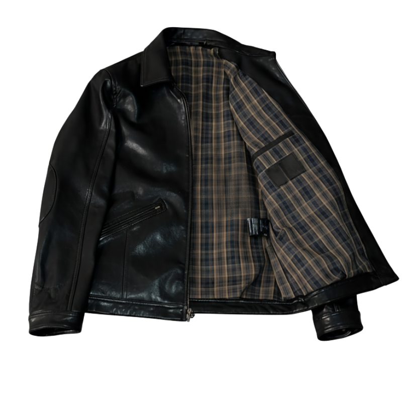 Jet Plaid Zipper Leather Jacket