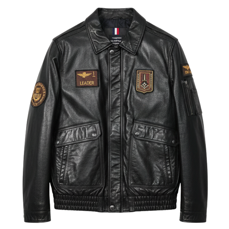 Aero Rank Patch Command Leather Jacket