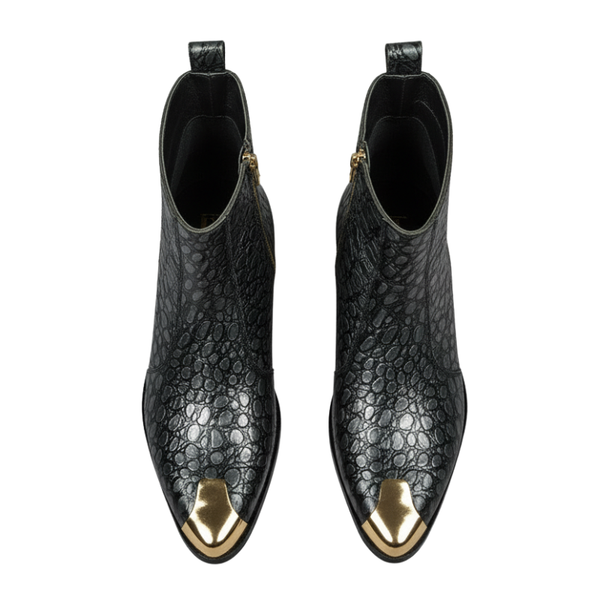 Noir Serpente Embossed Grace Golden Toe Boot