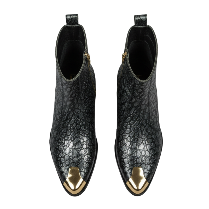 Noir Serpente Embossed Grace Golden Toe Boot