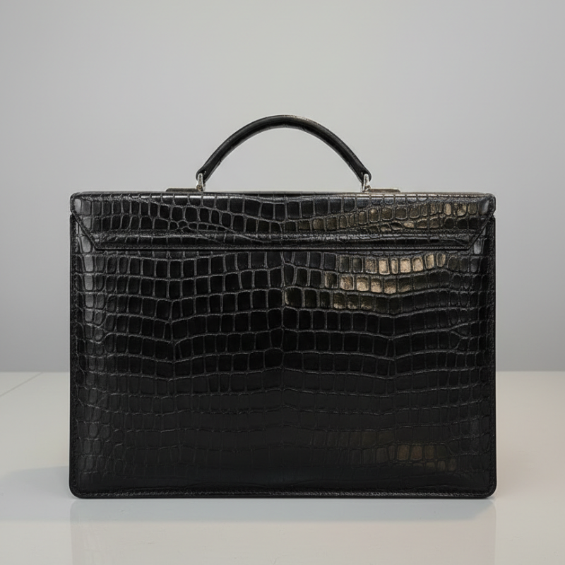 Noir Crocodile-Embossed Leather Briefcase