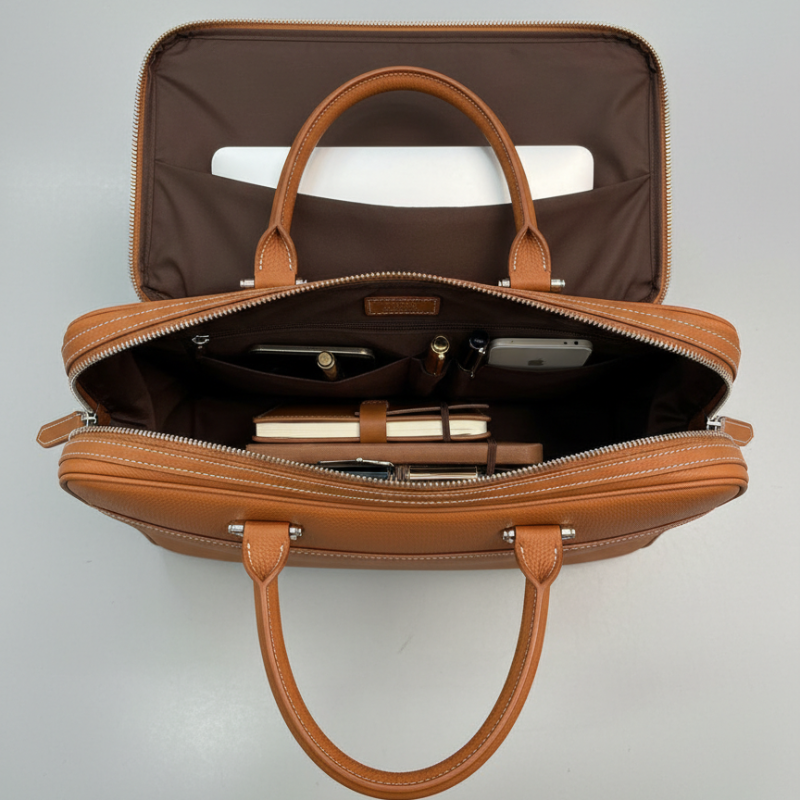 Sandstone Textured Leather Briefcase