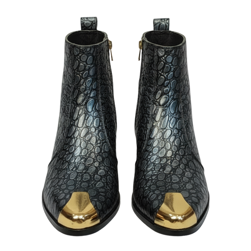 Noir Serpente Embossed Grace Golden Toe Boot
