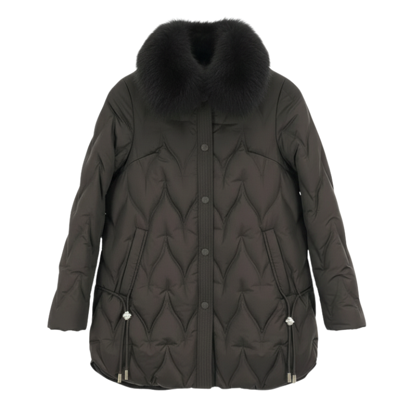 Luxe Leaf Quilted Coat with Pearl Tipped Drawstrings