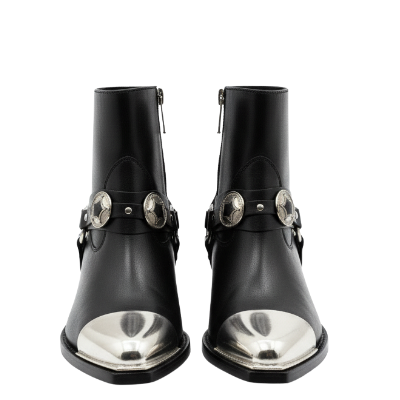 Midnight Harness Silver Cap Toe Boot