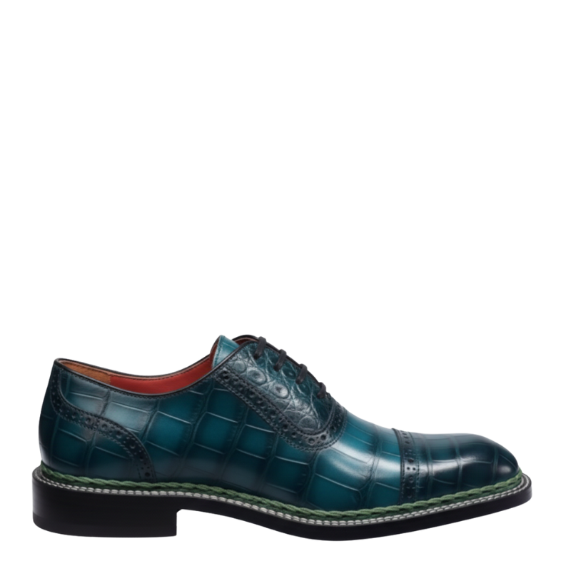 Men's Emerald Croc-Patina Oxford