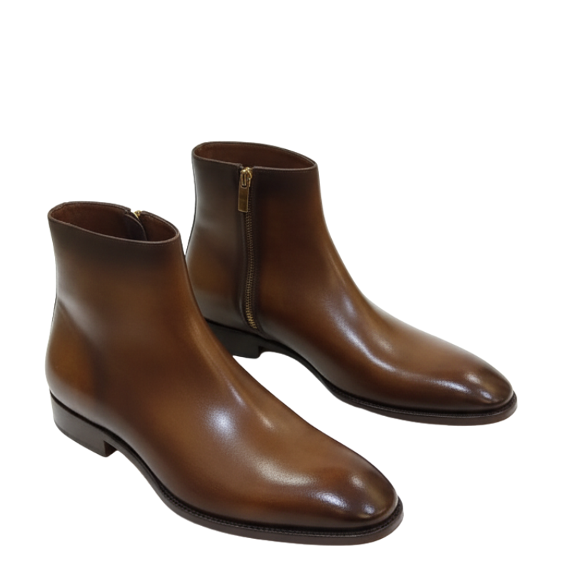 Italian Leather Zipper Ankle Boots