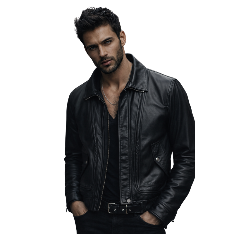 Snap Buckle Gloss Line Leather Jacket