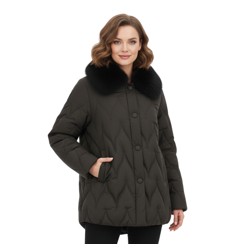 Luxe Leaf Quilted Coat with Pearl-Tipped Drawstrings
