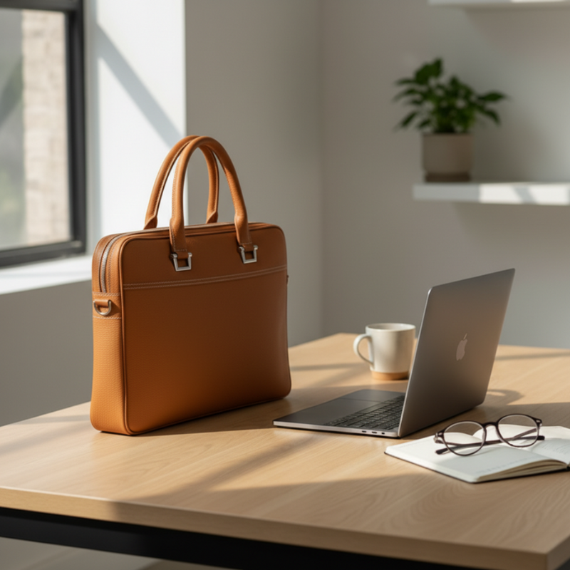 Sandstone Textured Leather Briefcase