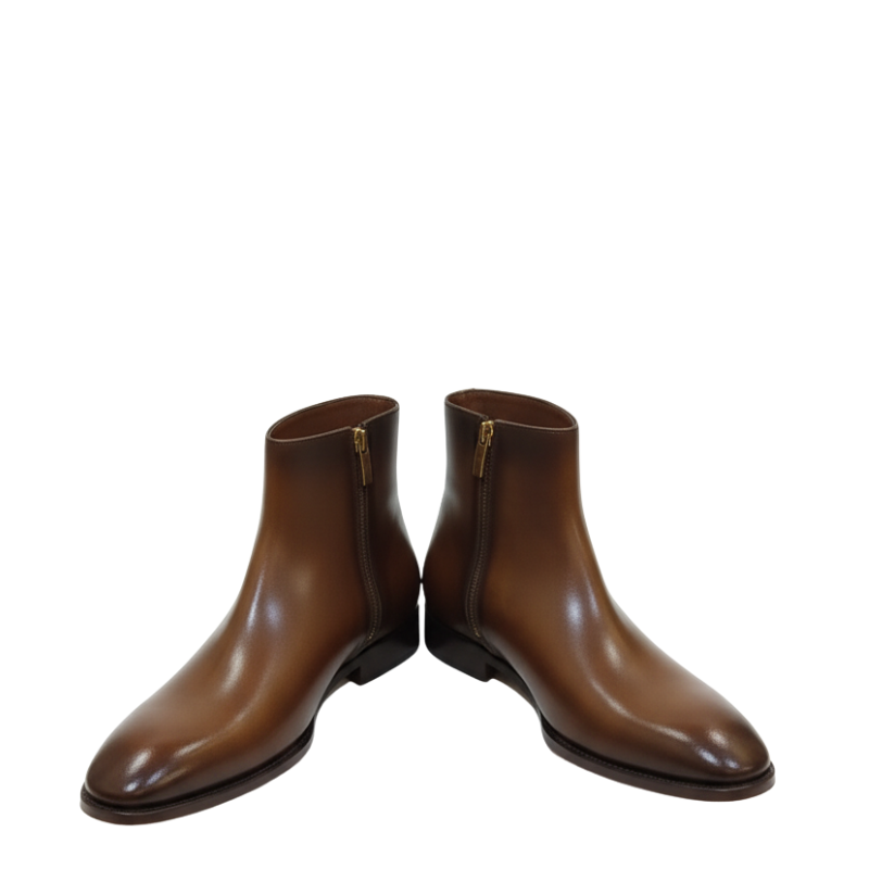 Italian Leather Zipper Ankle Boots