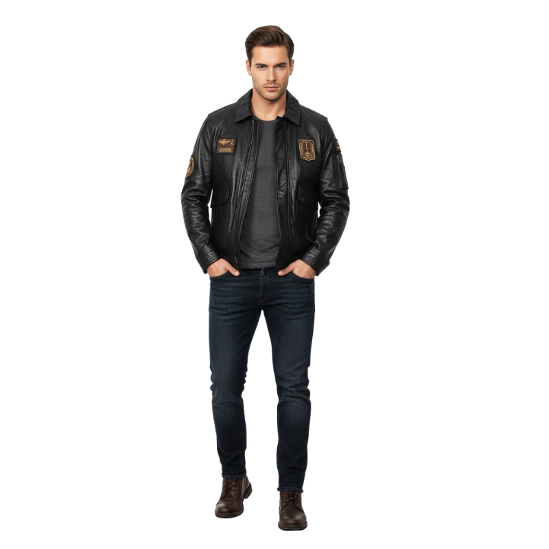 Aero Rank Patch Command Leather Jacket