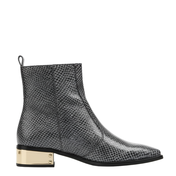 Snakeskin Textured Ankle Boots with Gold Heel Accent