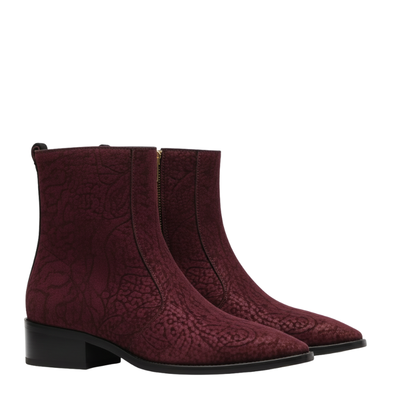 Embossed Velvet Ankle Boots