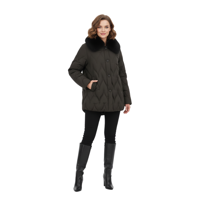 Luxe Leaf Quilted Coat with Pearl Tipped Drawstrings