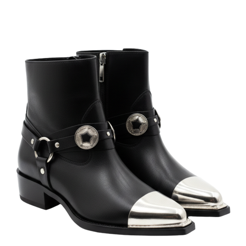 Midnight Harness Silver Cap Toe Boot