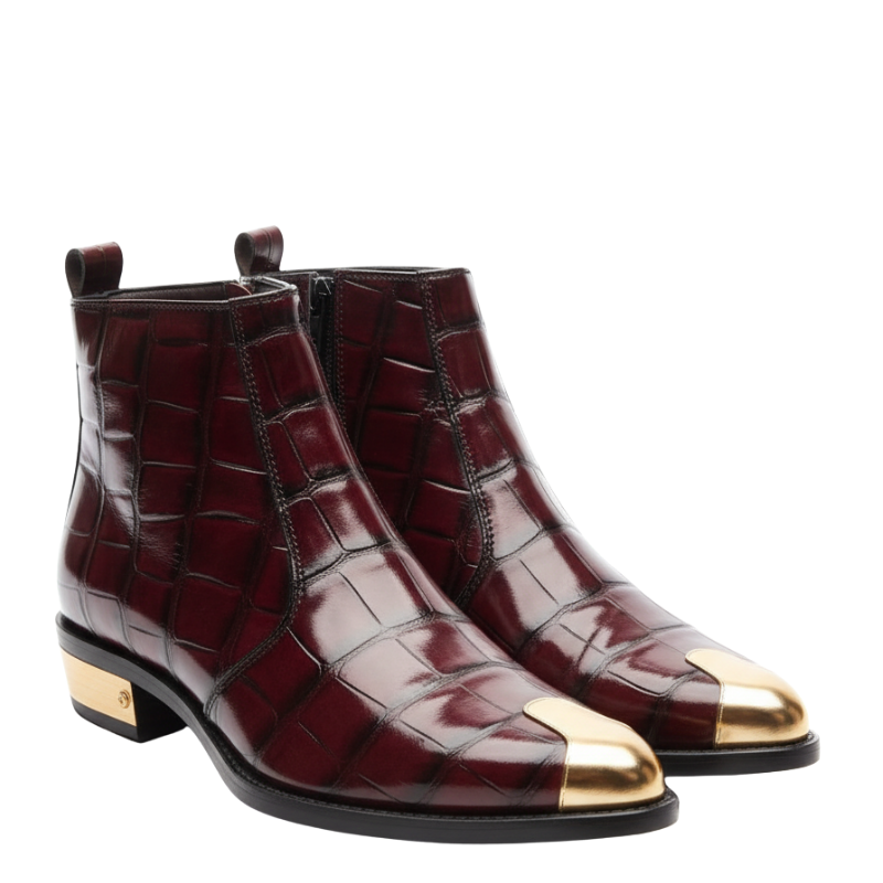 Crocodile Embossed with Golden Toe Zipper Boot