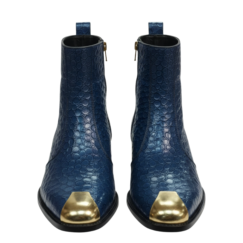 Sapphire Serpent Grace Embossed Golden Toe Boot