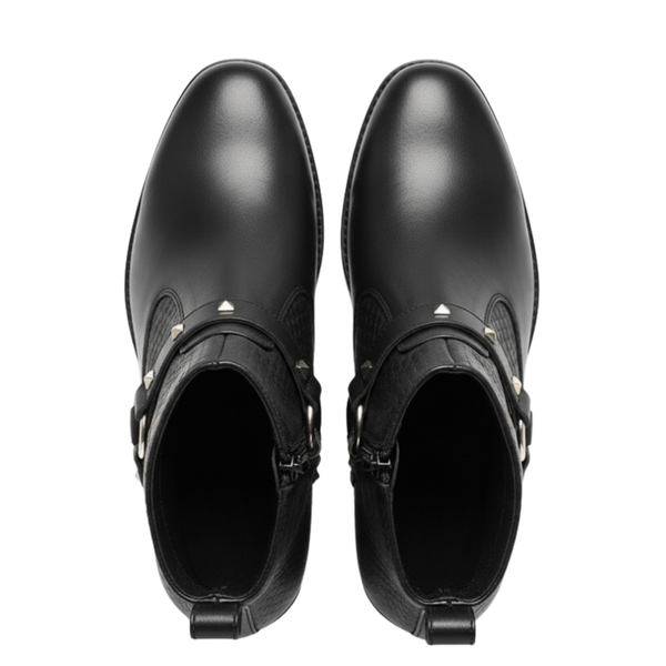 Luxury Noir Crest Studded Ankle Boots