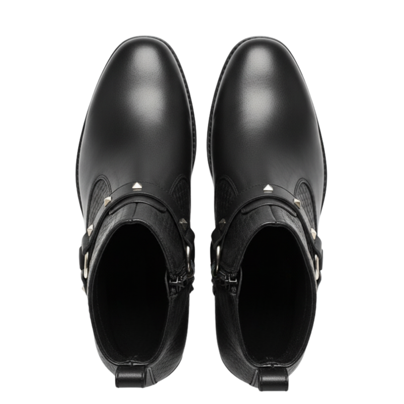 Luxury Noir Crest Studded Ankle Boots