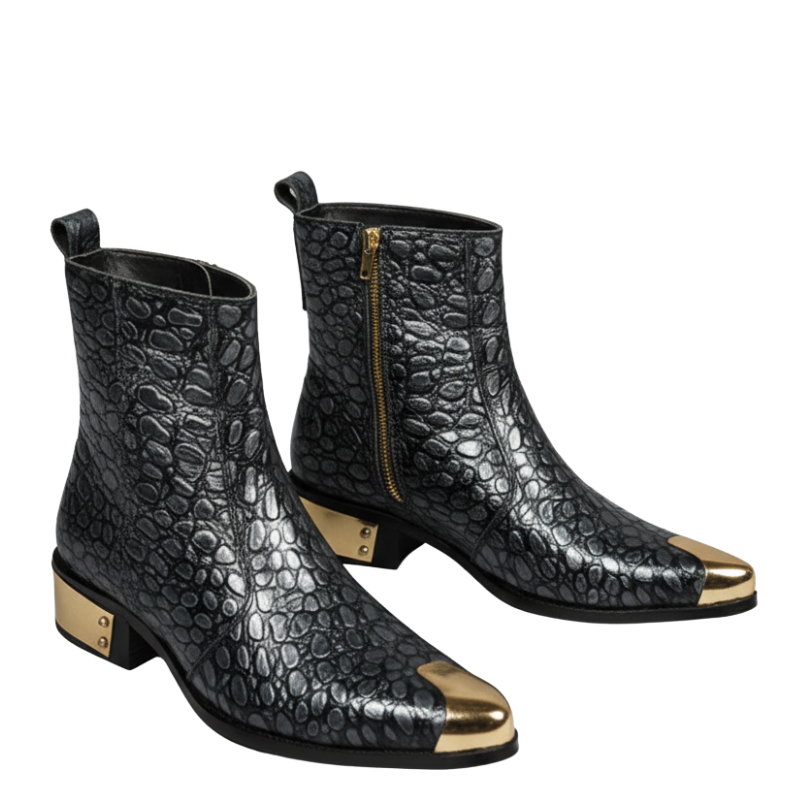 Noir Serpente Embossed Grace Golden Toe Boot