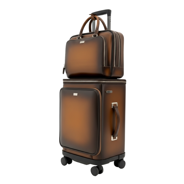 Italian Briefcase and Trolley Executive Luxe Luggage Set - Tan