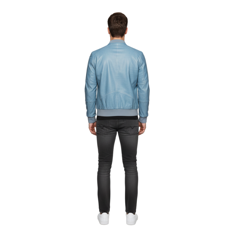 Arctic Sky Luxe Leather Bomber Jacket