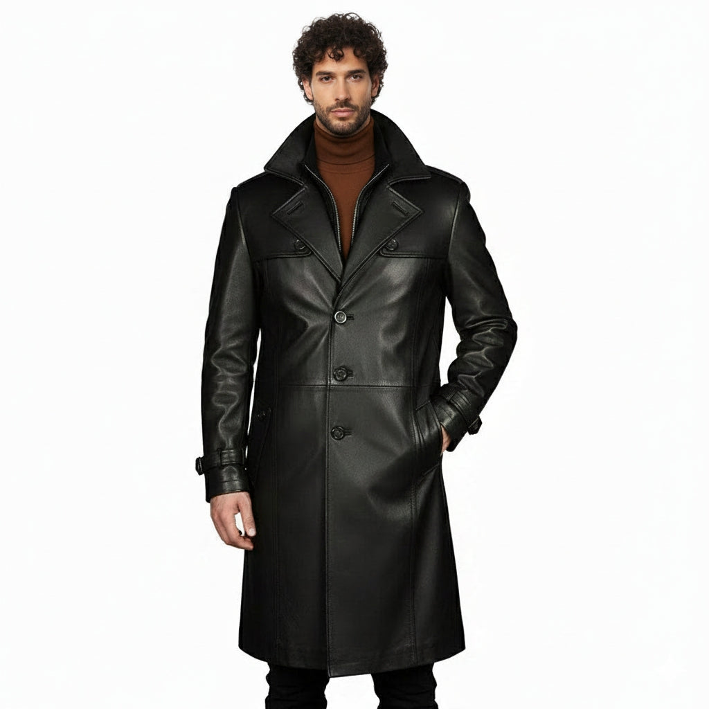 Regal Phantom Full-Length Leather Trench Coat