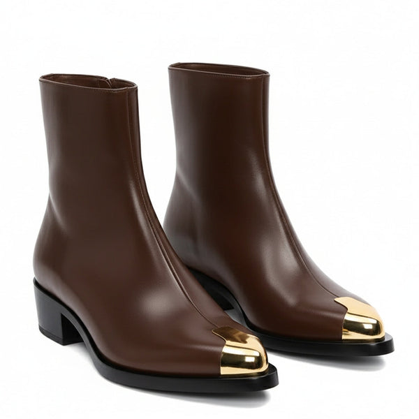 Punk Leather Boots Golden Toe
